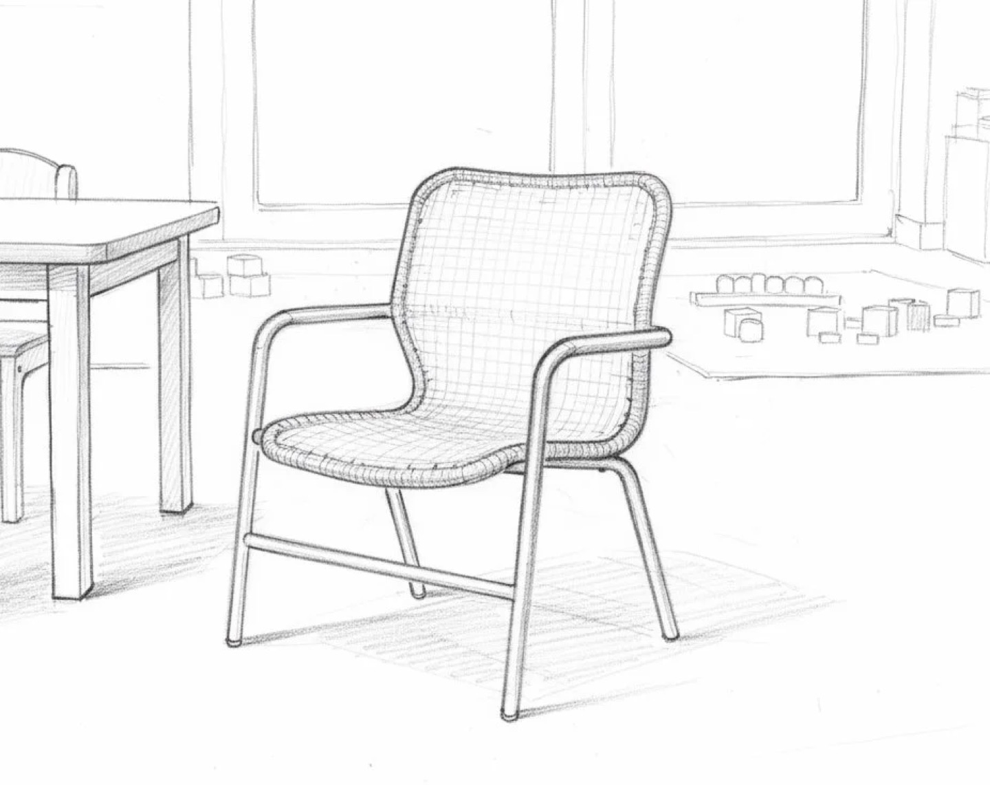 Sensory-Friendly Ergonomic Chair concept sketch